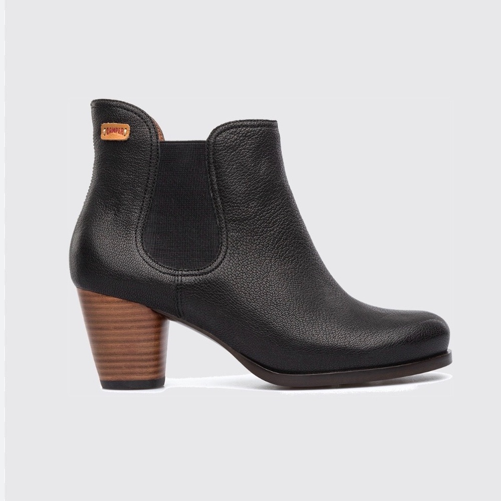 Camper Black Chelsea Ankle Boots - Leather Block Heel